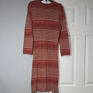 Free People Rust & Cream Striped Long Sleeve Knit Midi